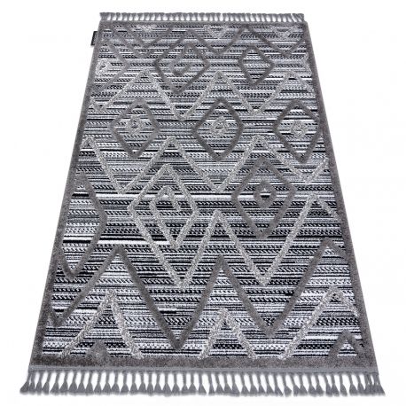 Килим MAROC P657 диаманти, зигзаг, Етнічна черно / сив Берберски марокански шаги ресни