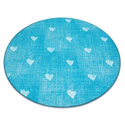 Kulatý koberec pro děti HEARTS Jeans, vintage srdce - tyrkysový