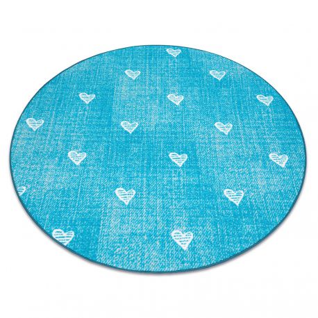 Kulatý koberec pro děti HEARTS Jeans, vintage srdce - tyrkysový