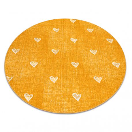 килим за деца HEARTS кръг дънки, vintage сърца - оранжев