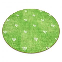 Kilimas vaikams HEARTS Apskritas kilimas Išplautas džinsinis audinys, širdys, vaikų - žalias