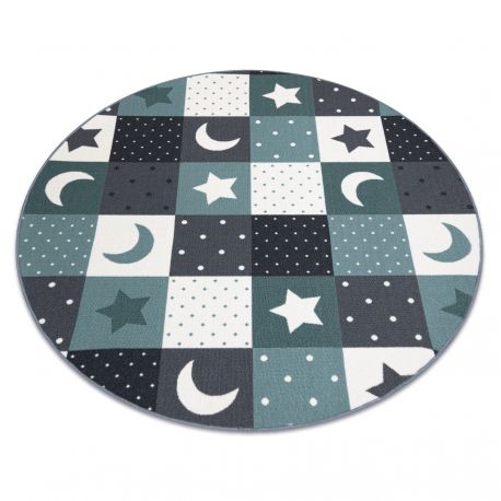 Tappeto per bambini STARS cerchio stelle turchese / grigio 