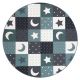 Tappeto per bambini STARS cerchio stelle turchese / grigio 