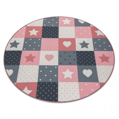 Tappeto per bambini STARS cerchio stelle rosa / grigio 