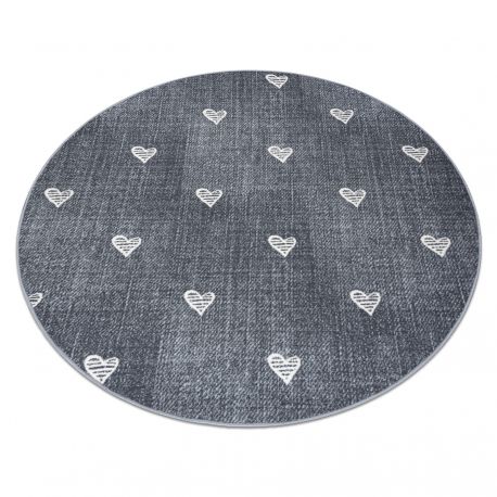 Kulatý koberec pro děti HEARTS Jeans, vintage srdce - šedá