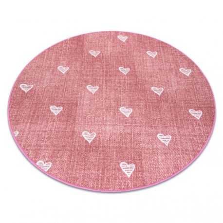 килим за деца HEARTS кръг дънки, vintage сърца - розов
