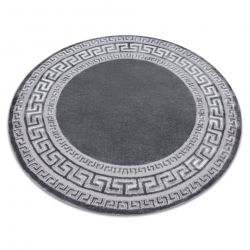 Moderný MEFE koberec okrúhly 2813 vzor rámu, Grécky kľúč - Štrukturálny, dve vrstvy rúna sivá