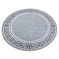 Moderný MEFE koberec okrúhly 9096 vzor rámu, Grécky kľúč - Štrukturálny, dve vrstvy rúna sivá