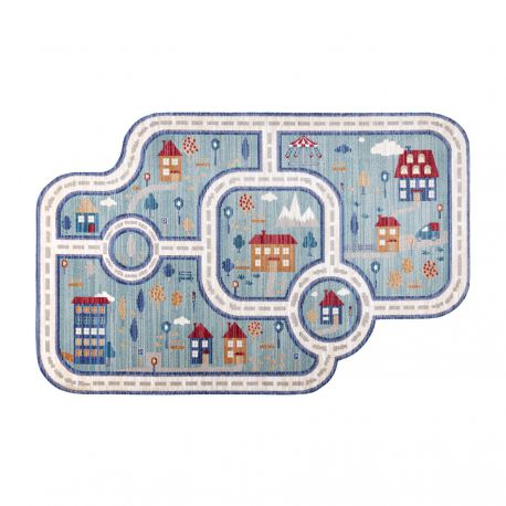 Дитячий килим TOYS 75321 вулиці для дітей - сучасний, неправильної форми, 3D ефект, темно-синій - бірюзовий / кремовий 