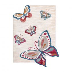 Kinderteppich TOYS 75326 Schmetterlinge für Kinder - moderne, unregelmäßige Form Marineblau - Creme / rot Fuchsie