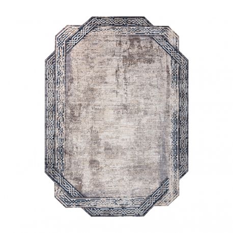 Moderný koberec TINE 75425A Rám, vintage, nepravidelný tvar, sivá, tmavo modrá