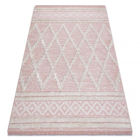 Dywan MOROC Romby 22297 Ekologiczny, EKO SIZAL frędzle - dwa poziomy runa różowy / krem, dywan z bawełny recyklingowanej
