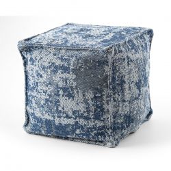 Puff carré 50 x 50 x 50 cm Pouf Boho 2809 repose-pieds, siège en laine, gris clair / bleu foncé