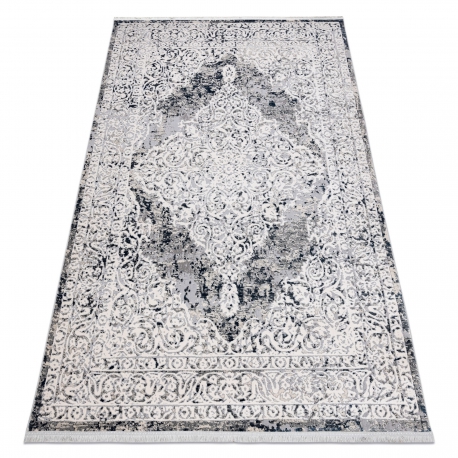 Moderní koberec REBEC 51122A střapce, dvě vrstvy rouna, recyklovatelná bavlna bavlna, krémový, tmavě modrý