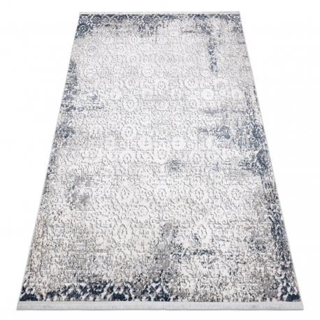 Moderní koberec REBEC 51172A střapce, dvě vrstvy rouna, recyklovatelná bavlna bavlna, krémový, tmavě modrý