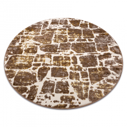 Moderne MEFE Teppe sirkel 6184 Asfaltering murstein - strukturell to nivåer av fleece mørk beige