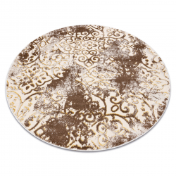 Modern MEFE matta cirkel 8724 Ornament vintage - structural två nivåer av hudna beige / guld