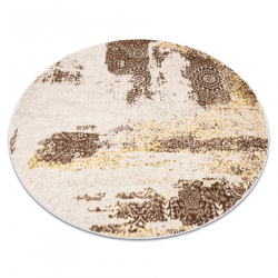Modern MEFE carpet circle 8731 Rosette vintage - structural two levels of fleece beige / gold