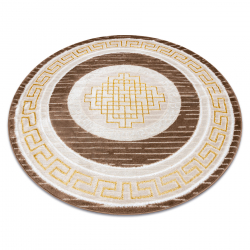 современный MEFE ковер круг 9096 Рамка, греческий ключ - Structural два уровня флиса бежевый / коричневый