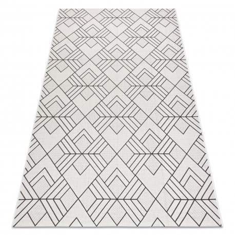 Fonott sizal flat szőnyeg 48731960 Négyzetek rombusz, геометричен krém / szürke