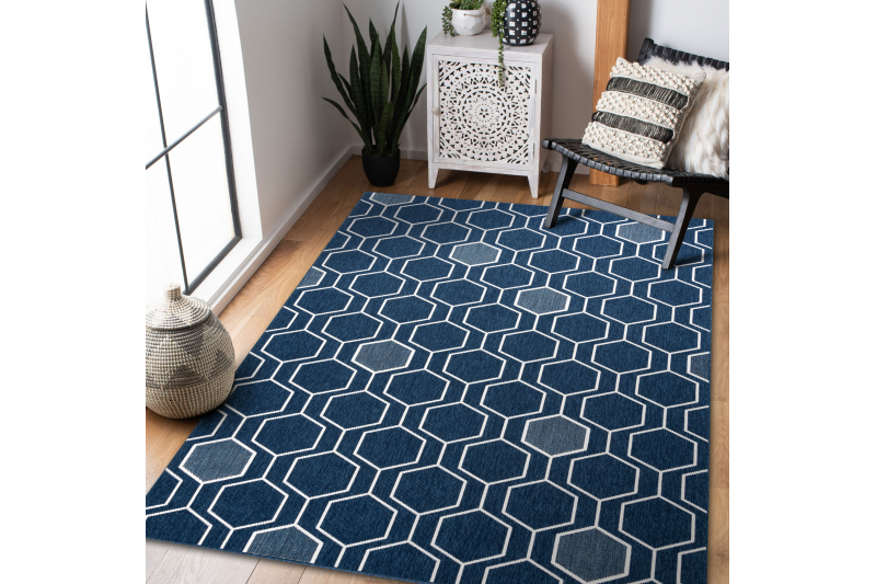 Moderne SISAL Teppich "SPRING" Sechseck geschlungen blau beste Qualität 