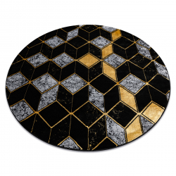 ковер GLOSS круг современный 400B 86 стильный, glamour, art deco, 3D геометрический черный / золото