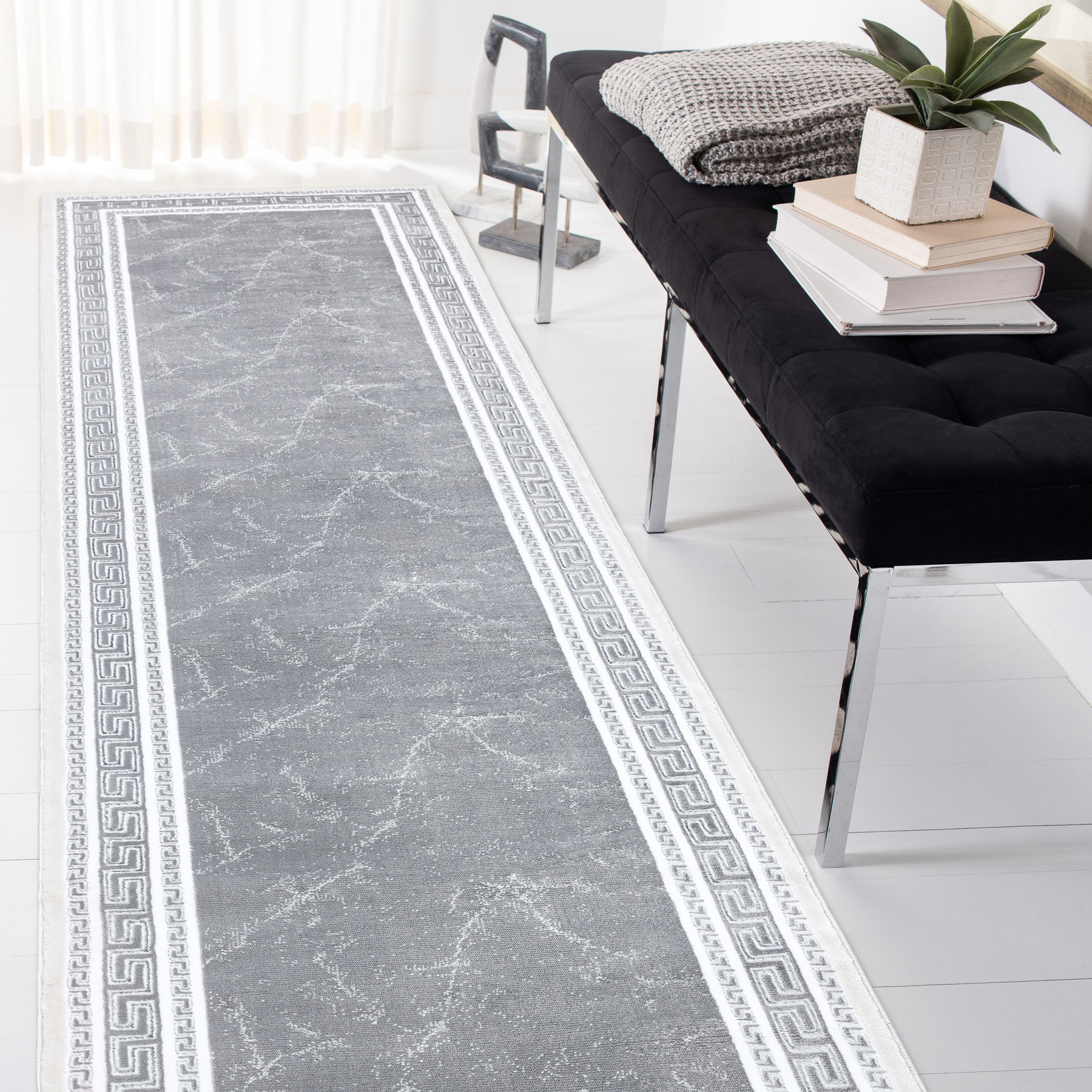 Alfombra, alfombra de pasillo GLOSS moderno 2813 27 elegante, marco, griego  gris - Alfombras modernas