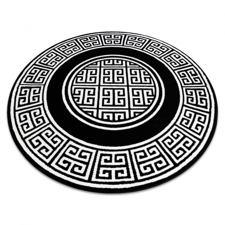 Kilimas GLOSS Apskritas kilimas Šiuolaikinis 6776 85 stilingas, rėmas, Graikų kalba raktas juoda / dramblio kaulo