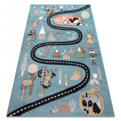 Carpet FUN Route for children, street, animals blue