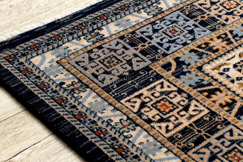 dunkelblau Moderne orientalische natürliche Wolle Teppich KESHAN Rahmen beige 