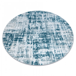 Moderný MEFE koberec okrúhly 8722 Pásy vintage - Štrukturálny, dve vrstvy rúna krém / modrý