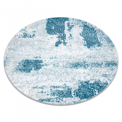 Modern MEFE carpet circle 8731 Rosette vintage - structural two levels of fleece cream / blue