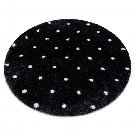 Tapis FLUFFY 2370 cercle, shaggy points - anthracite / blanc