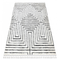 Teppe SEVILLA Z788B labyrint, gresk hvit / antrasitt Frynser Berber marokkansk shaggy