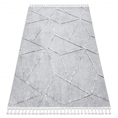 Szőnyeg SEVILLA Z791C mozaik szürke / csík fehér Rojt Berber shaggy