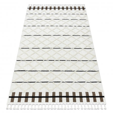 Carpet SEVILLA Y611A trellis, diamonds brown / white Fringe Berber Moroccan shaggy