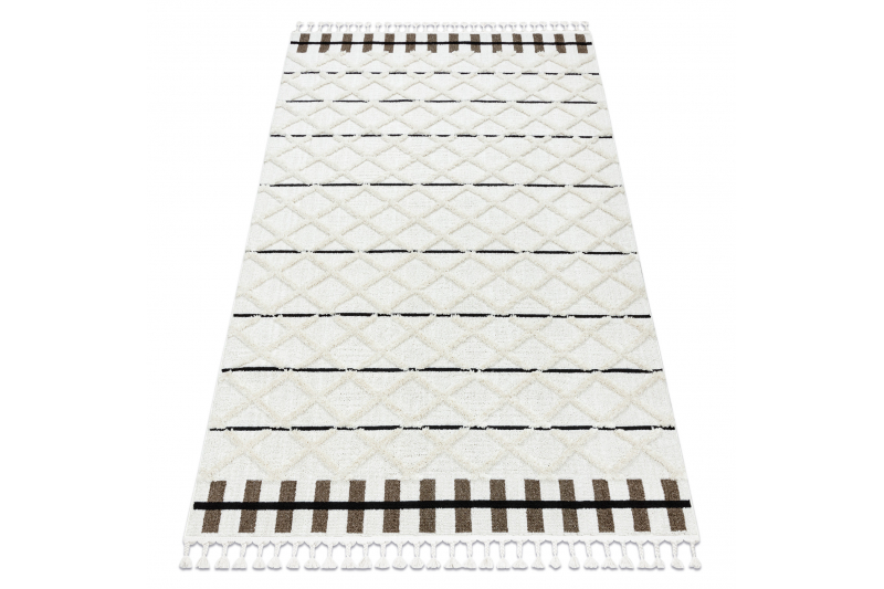 Dywan SEVILLA Y611A kratka, romby brązowy / biały Frędzle berberyjski marokański shaggy - Rozmiar : 140x190 cm