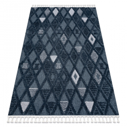 Matta SEVILLA Y499B spalje, ruter blå Fringe Berber marockansk shaggy