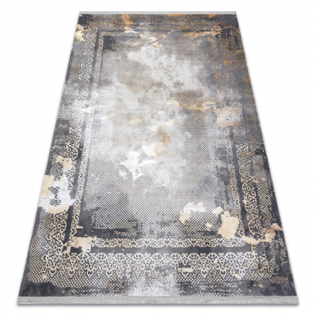 Moderný koberec LUCE 77 rám vintage - Štrukturálny sivá / horčica