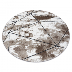 Moderný okrúhly koberec COZY Polygons, geometrický ,trojuholníky - Štrukturálny, dve vrstvy rúna, hnedá