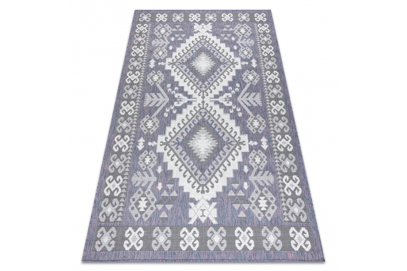 Dywan SZNURKOWY SIZAL SION Aztecki 3007 płaskie tkanie niebieski / róż / ecru - Rozmiar : 120x170 cm