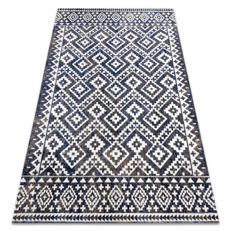 Modern carpet MUNDO E0561 diamonds, zigzag 3D outdoor blue / beige