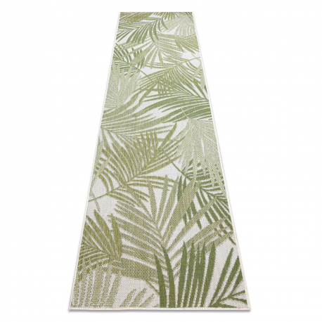 Fonott sizal szőnyeg SION Futó szőnyegek, pálmalevelek, tropikus 2837 lapos szövött ecru / zöld