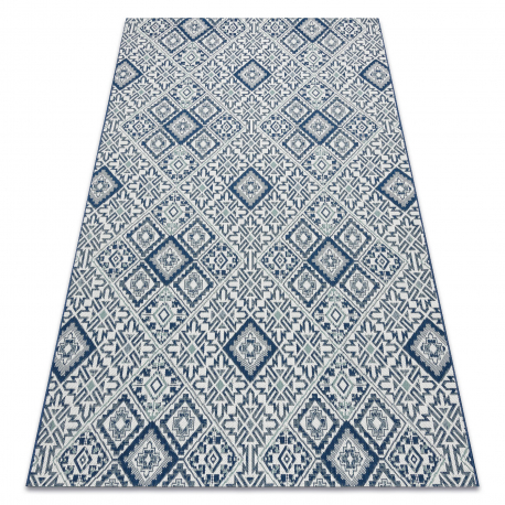Carpet COLOR 19247/699 SISAL Squares Diamonds Plates Blue