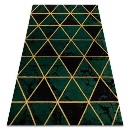 Koberec EMERALD výhradní 1020 glamour, stylový mramor, trojúhelníky lahvově zelená / zlato 160x220 cm