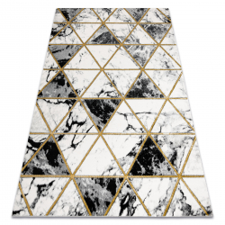 Exclusive EMERALD Carpet 1020 glamour, stylish marble, triangles black / gold