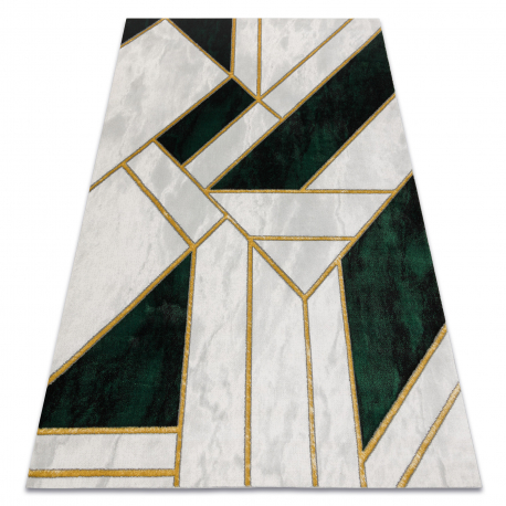Exclusive EMERALD Carpet 1015 glamour, stylish marble, geometric bottle green / gold