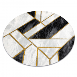 Ексклузивно EMERALD Тепих 1015 круг - гламур, стилски мермер, геометријски црн / злато