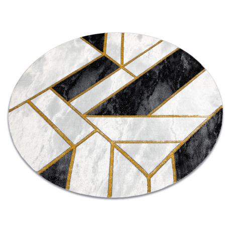 Matto EMERALD yksinomainen 1015 pyöreä - glamouria, tyylikäs marmori, geometrinen musta / kulta-