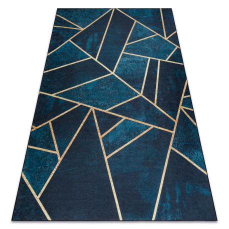 ANDRE 1173 tapijt wasbaar mozaïek, geometrisch antislip - turkoois / goud